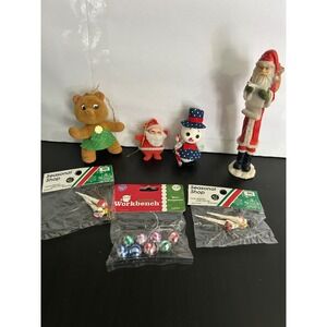 Bulk Lot Christmas Ornaments Vintage Flocked Santa Snowman Bear Mini Balls